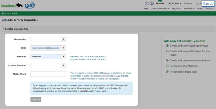 Sign up with Manitoba 511