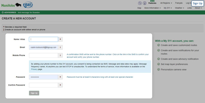 Sign up with Manitoba 511