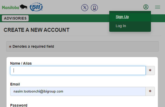 Signing up with Manitoba 511