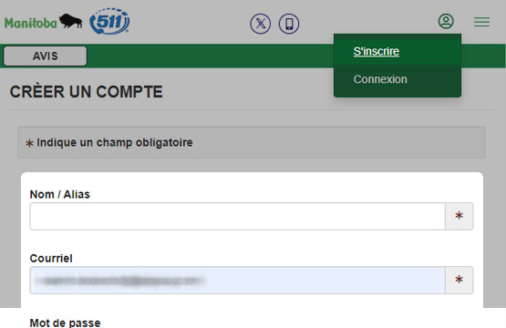 S’inscrire à Manitoba 511